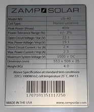 Load image into Gallery viewer, Zamp Solar 40 Watt Portable Power Station Solar Charge Kit (Yeti and Explorer)